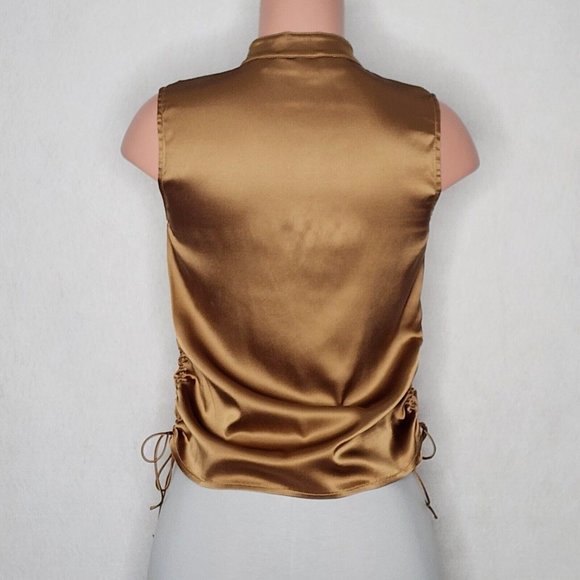 Cynthia Steffe Silk Blend Hook Front Top Brown Copper Sleeveless Tie Sides - Picture 4 of 8